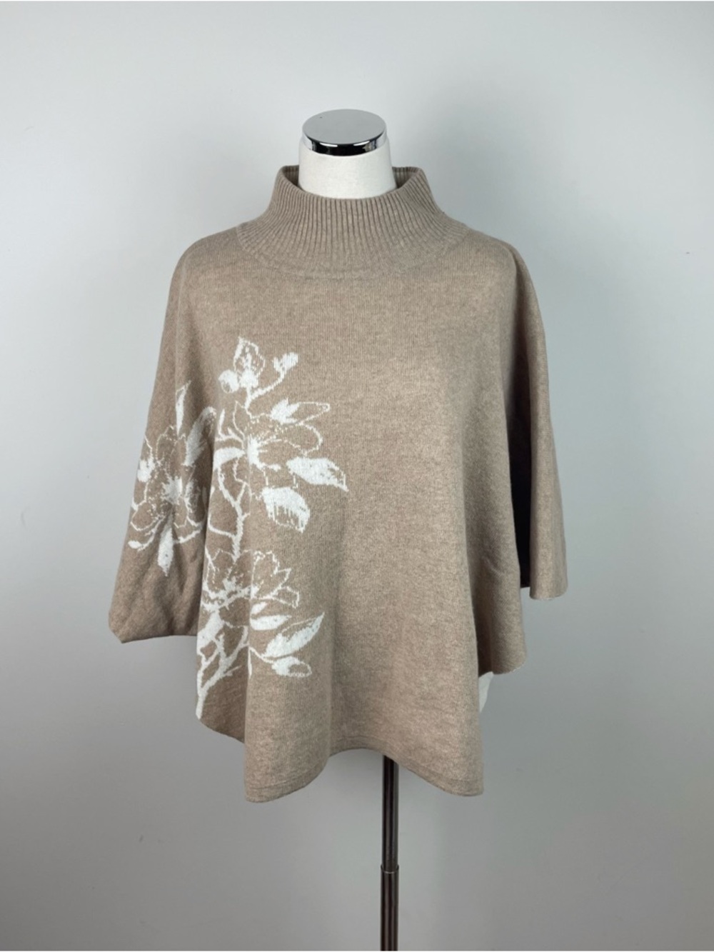 Note Di Anita Merino Wool Cashmere Tan Brown White Knit Shawl Sweater Women